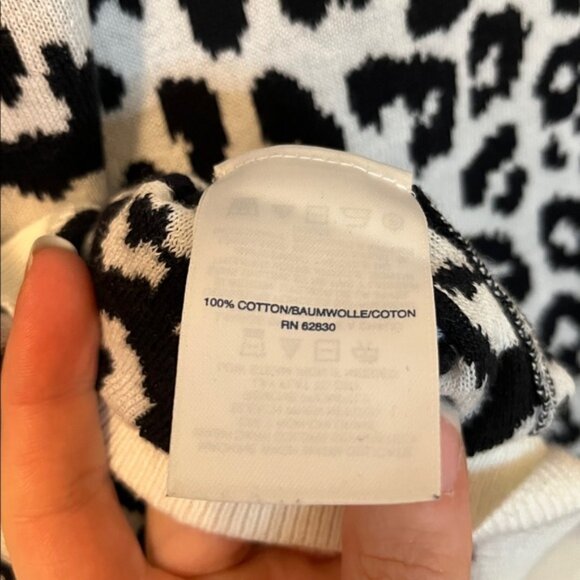 Lands’ End White‎ Leopard 100% Suptima Cotton Sweater Leopard 3/4 Sleeves Size M - Picture 5 of 7